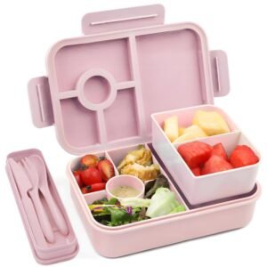 Bugucat Lunchbox 1300ML,Bento Box Auslaufsicher mit 4 Fächern,Kinder Lunchbox Bento Box Erwachsene mit Besteck,Snackboxen Bento Box mit Fächern für Schule Kindergarten Büro
